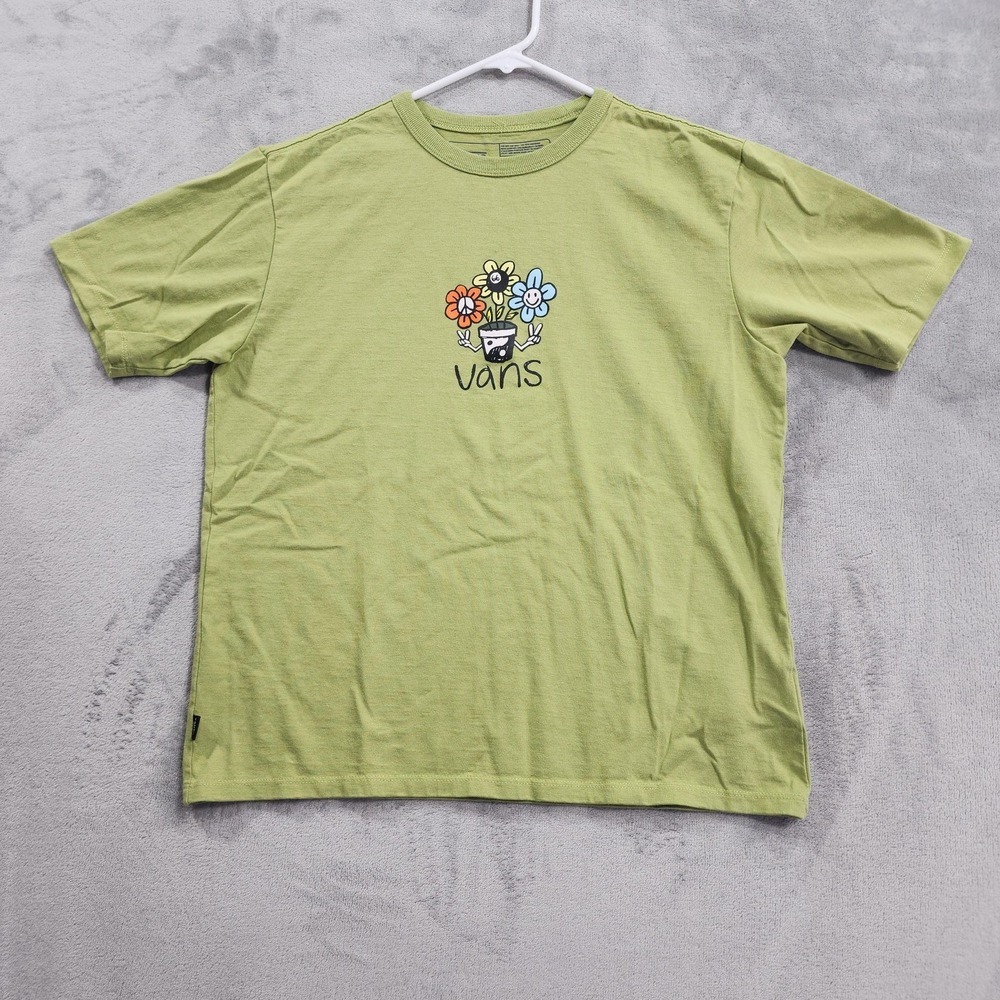 Vans Top Womens S Green Flower Pot Peace Graphic Tee Skateboarding Off The Wall